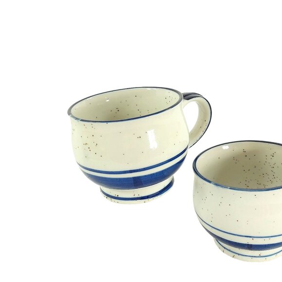 Ceramic Mugs Coffee & Tea Cups for Kitchen Decor Blue & White Speckled 2 pc Set - Picture 10 of 10